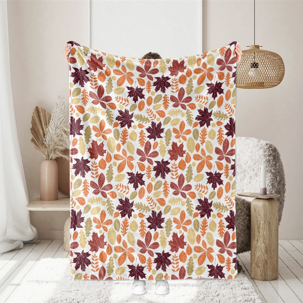Throw Blanket – Hand-Drawn Line Art Autumn Leaves