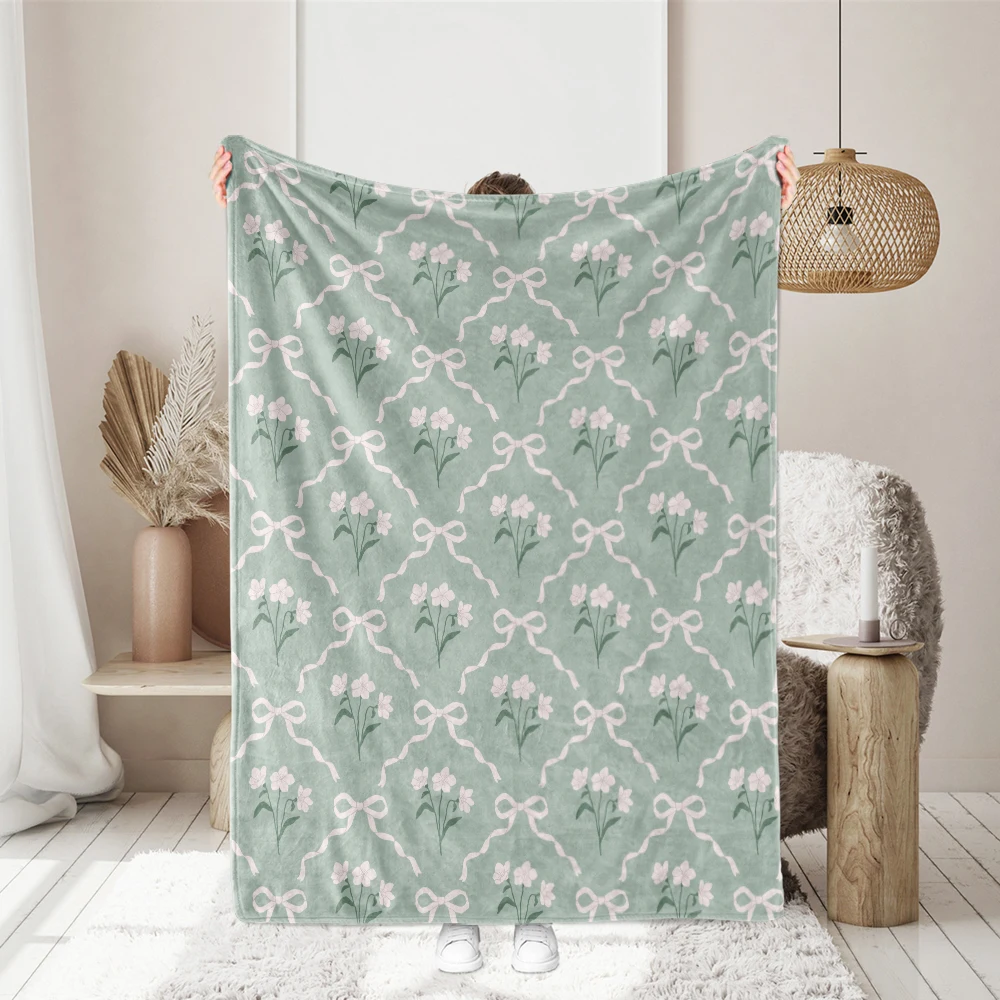 Throw Blanket – Preppy Coquette White Bows & Damask