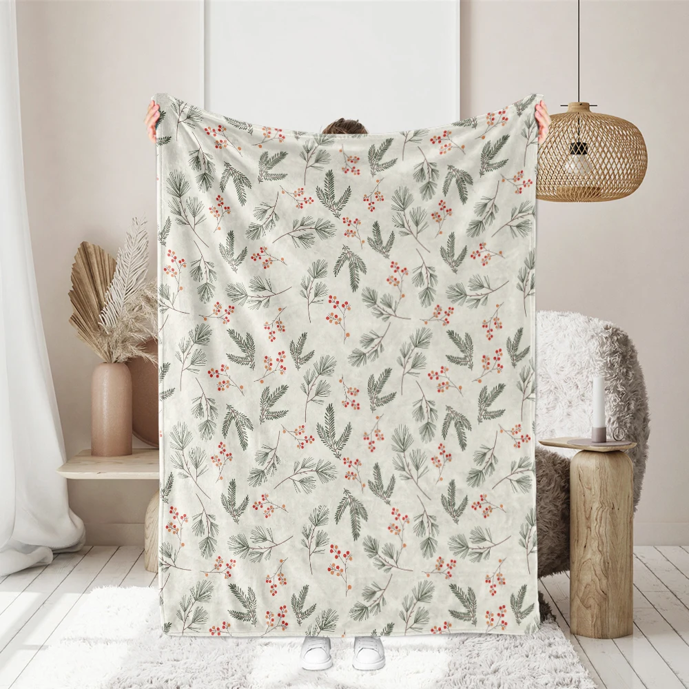 Throw Blanket – Evergreen Fir Branches & Red Berries