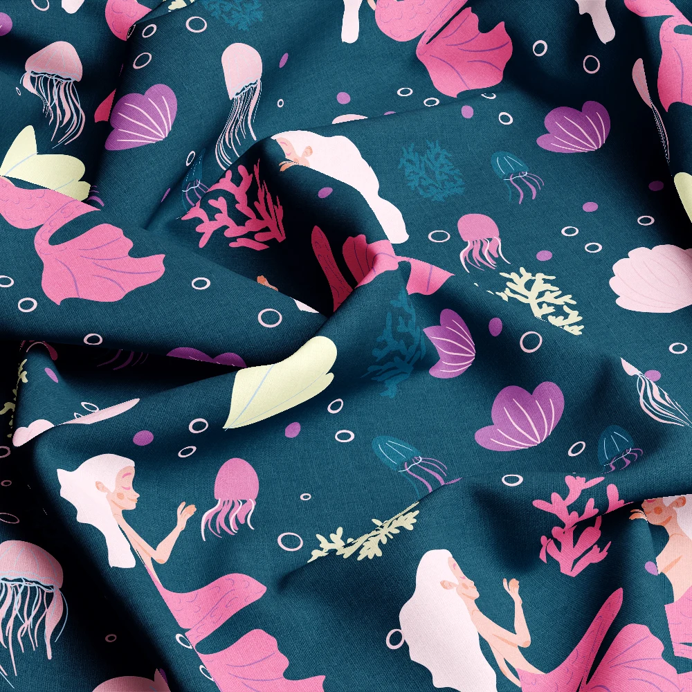 Cute Mermaid & Colorful Hair Underwater – Custom Print Fabrics