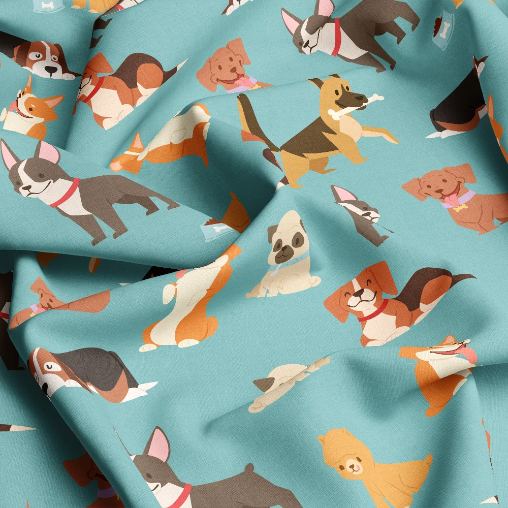 Playful Dog Breeds & Puppies Vector – Custom Print Fabrics