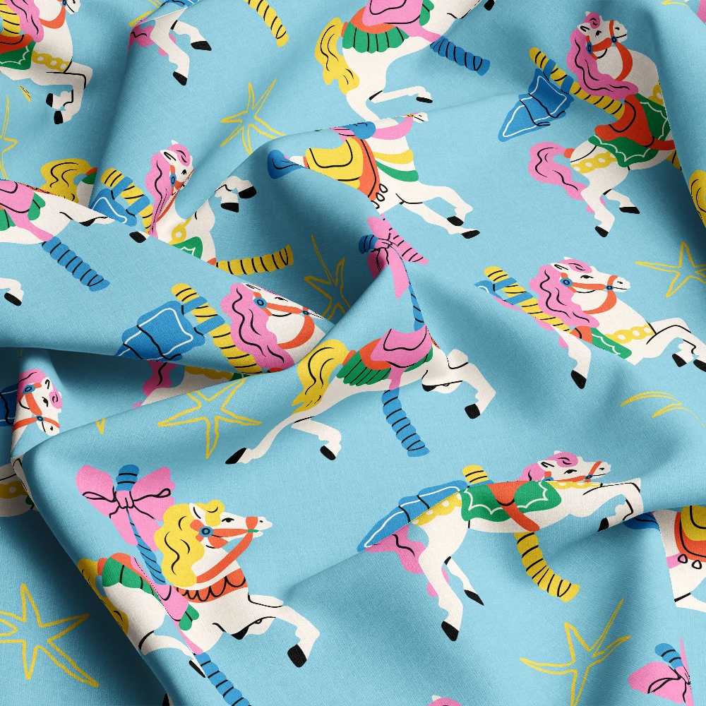 Retro Colorful Carousel Horses – Custom Print Fabrics