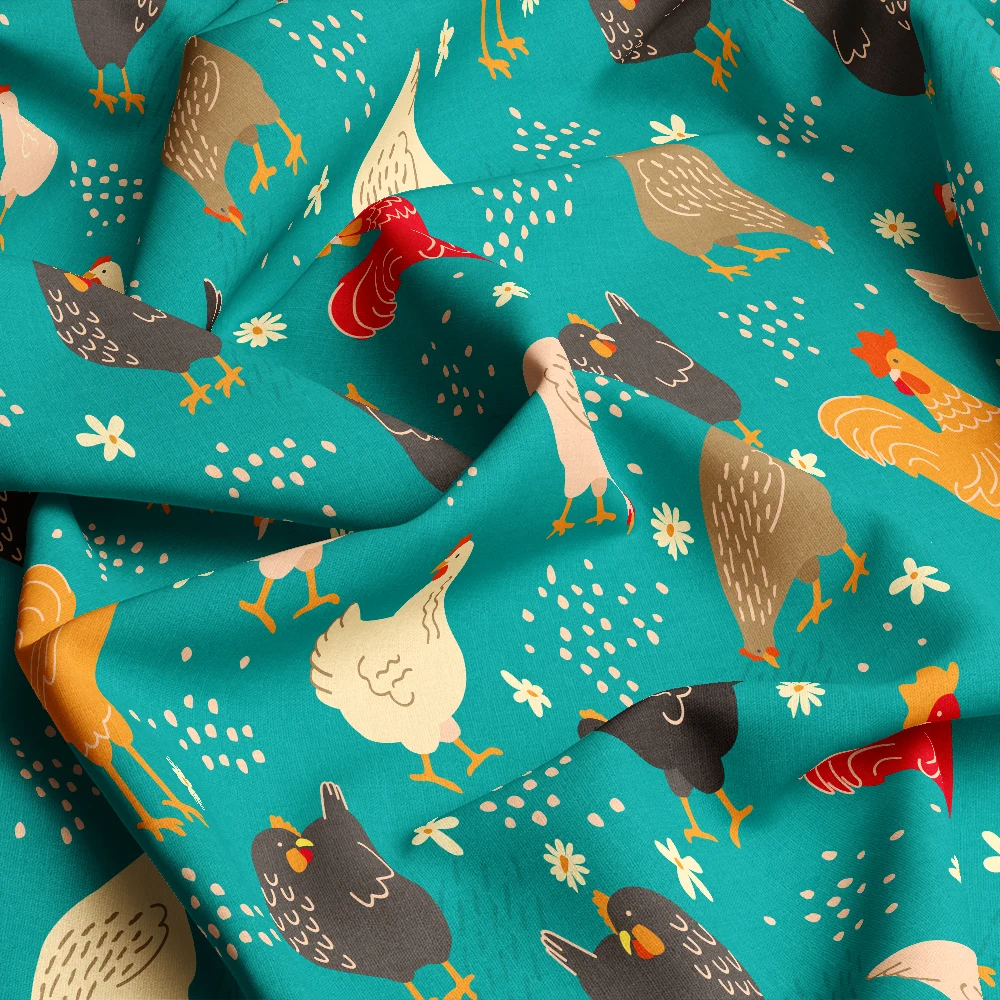 Memphis Farm Chickens & Summer Flowers – Custom Print Fabrics
