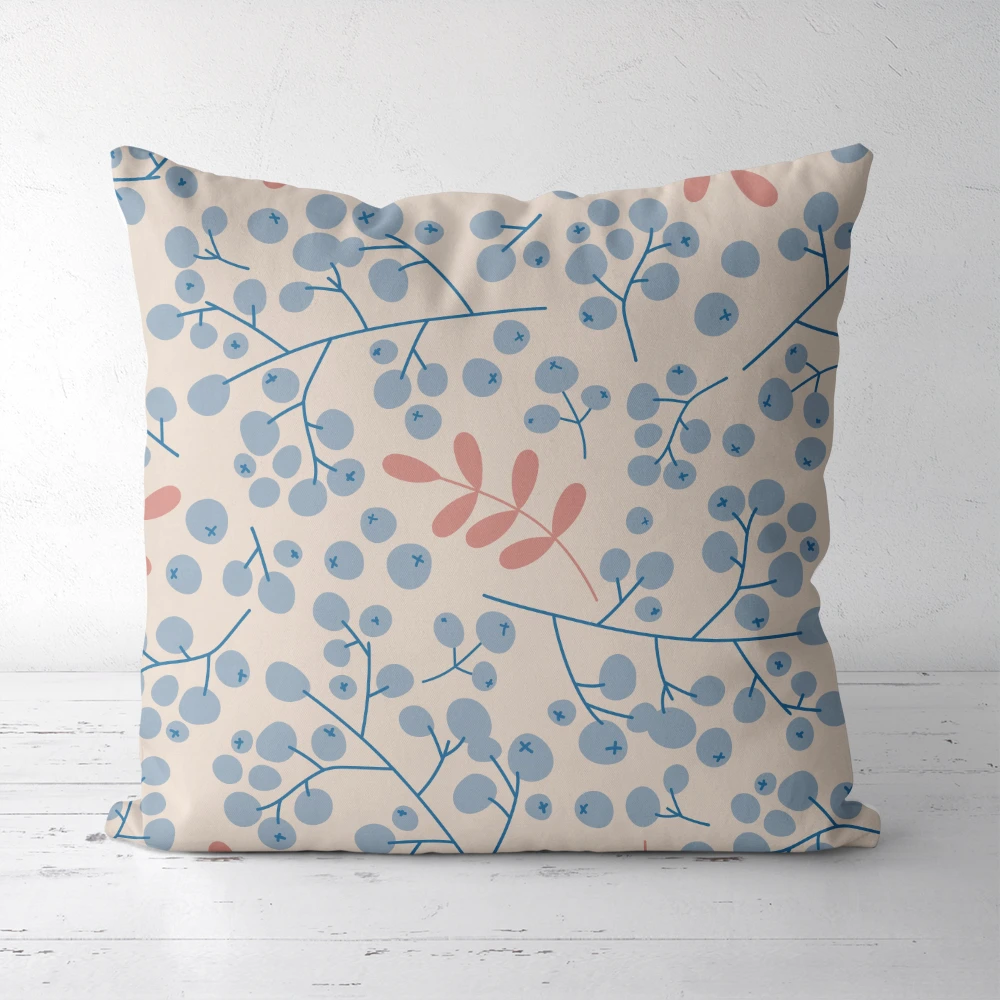 Throw Pillow – Winter Pattern Branches With Rowan Berries Christmas Background