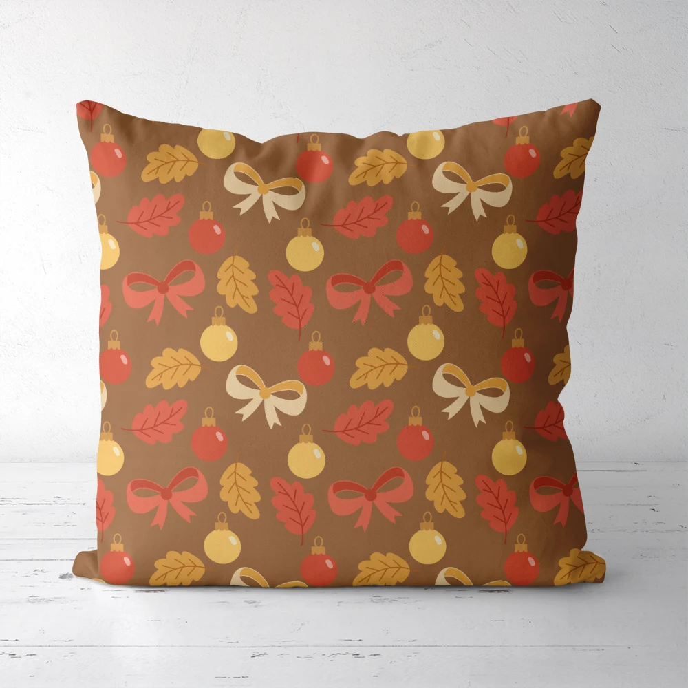 Throw Pillow – Rustic Autumn Leaves Bows & Baubles