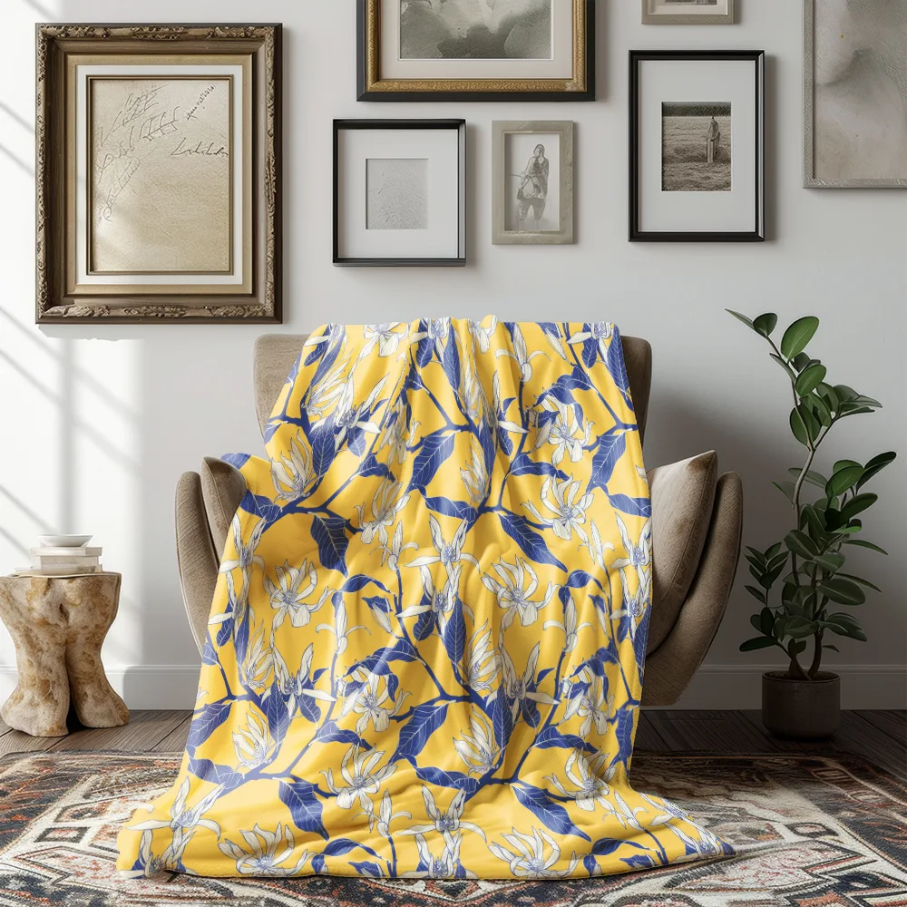 Throw Blanket – Elegant Beige & Brown Botanical Branches