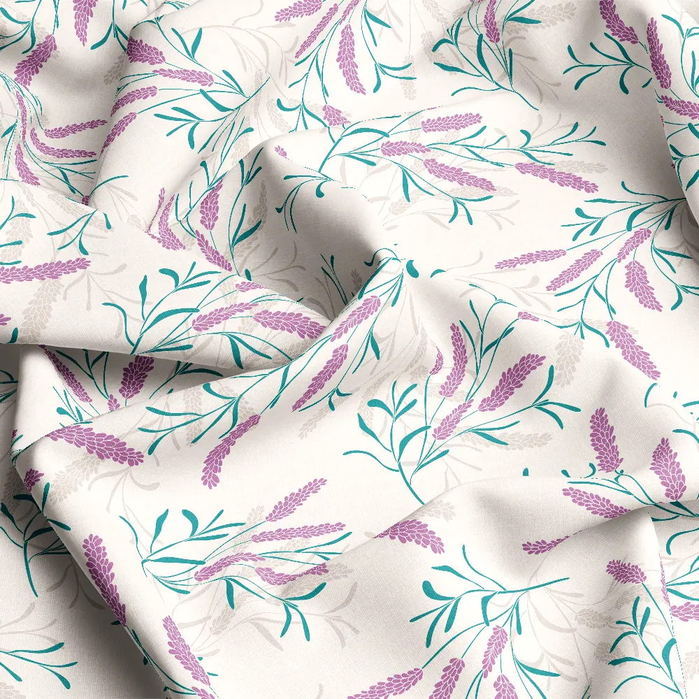 Elegant Lavender Floral with Pink & Teal Leaves – Custom Print Fabrics