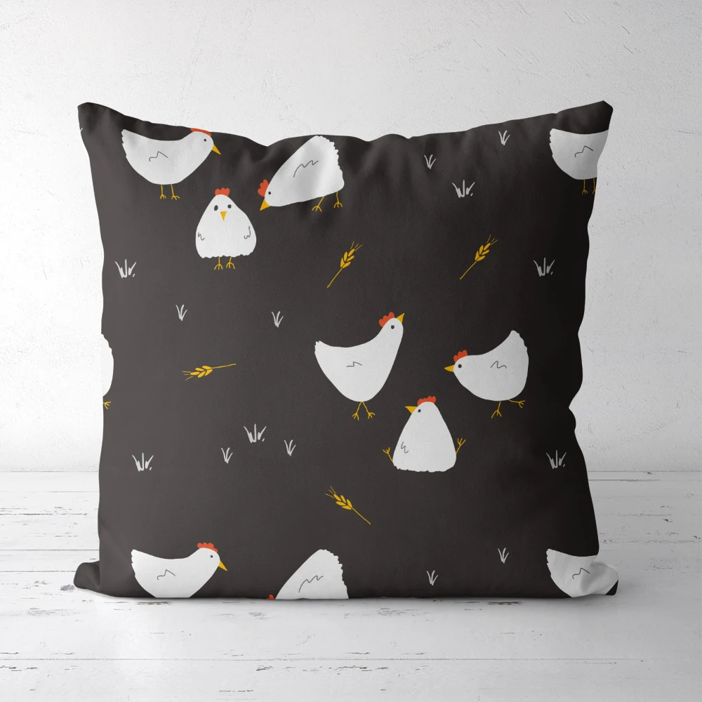 Throw Pillow – Cute Cartoon Chicken & Hen Vector