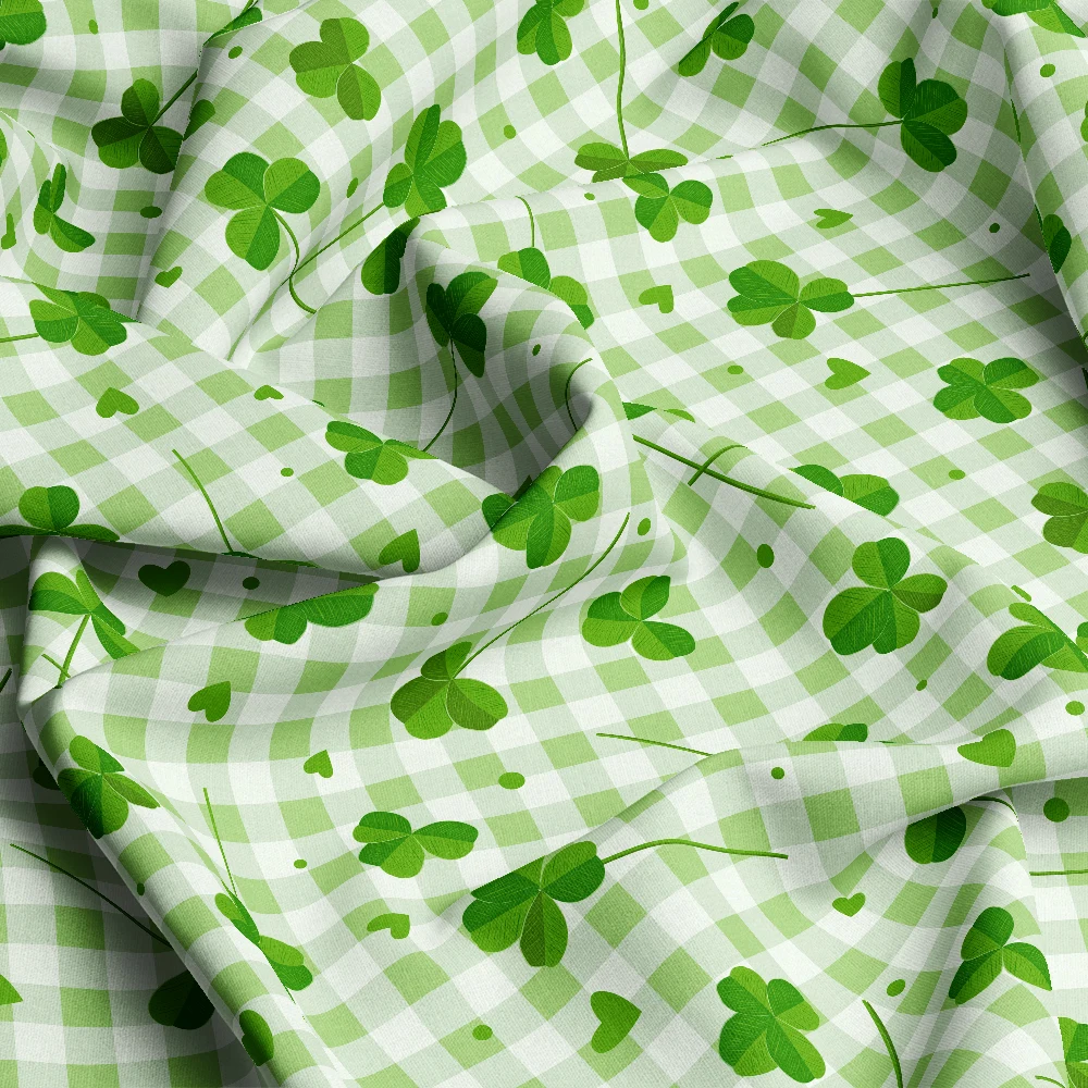 Lucky Clover Leaves Green Checkered – Custom Print Fabrics