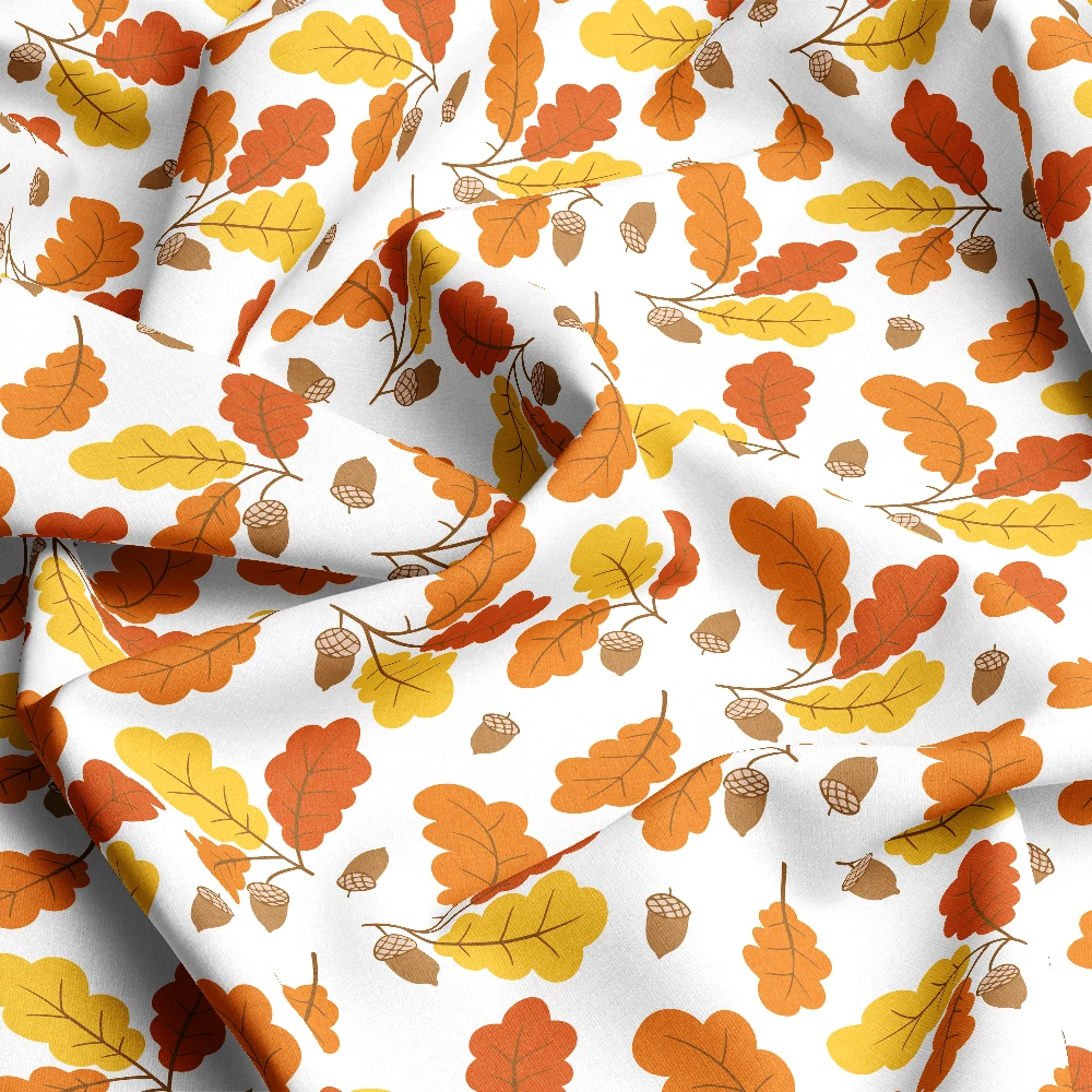 Hand-Drawn Oak Leaves & Acorns Autumn – Custom Print Fabrics