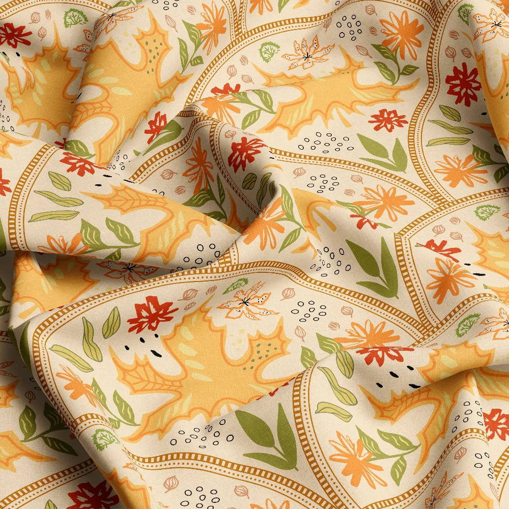 Autumn Maple Leaves Damask Floral – Custom Print Fabrics