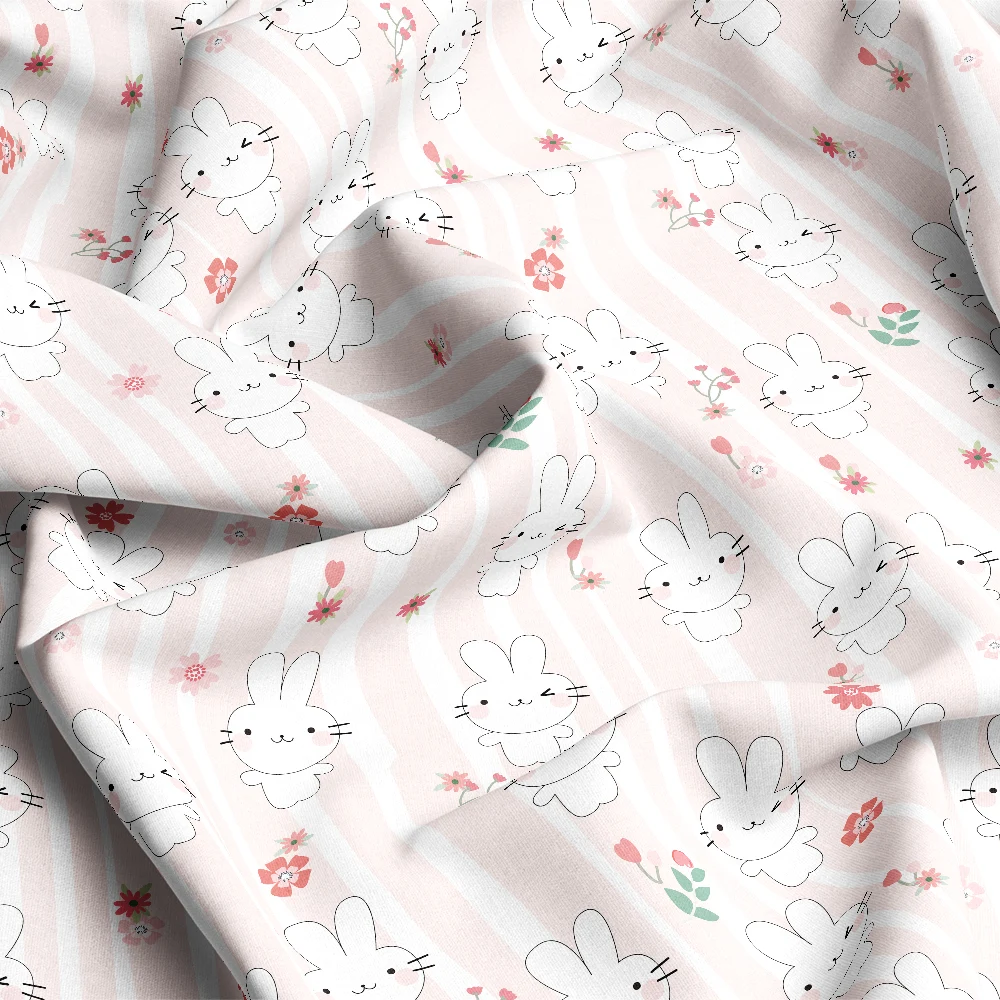 Cute Doodle Rabbit Cartoon Pattern – Custom Print Fabrics