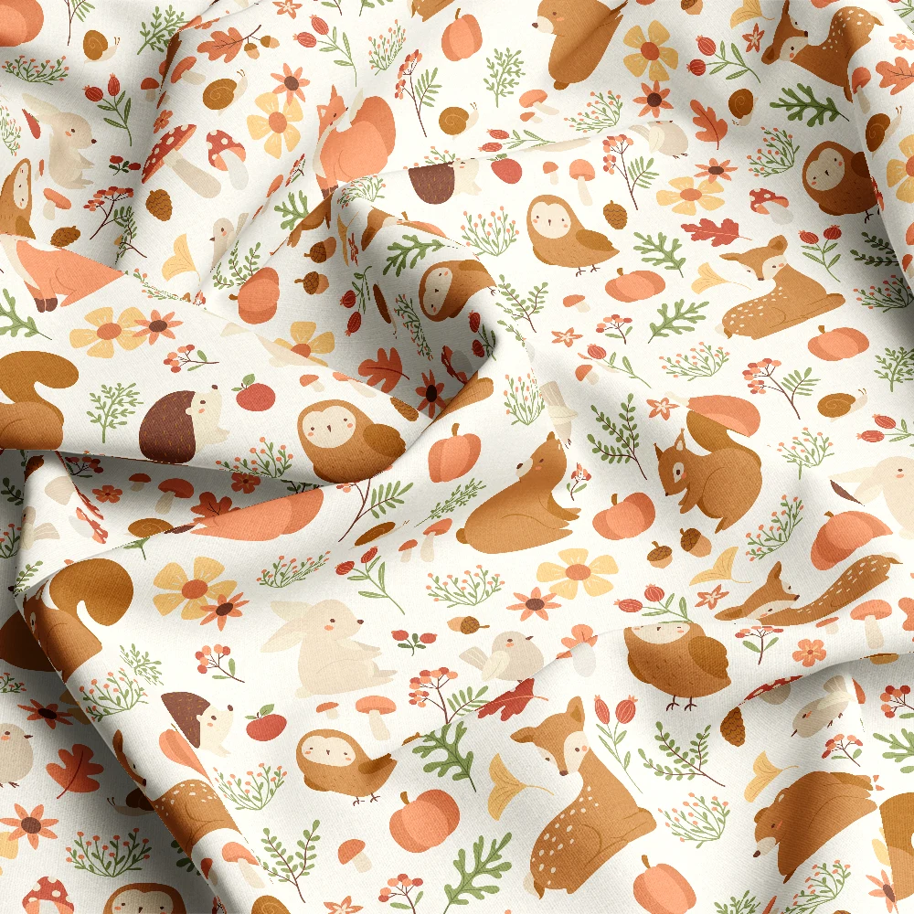 Cute Forest Animals & Plants Pattern – Custom Print Fabrics