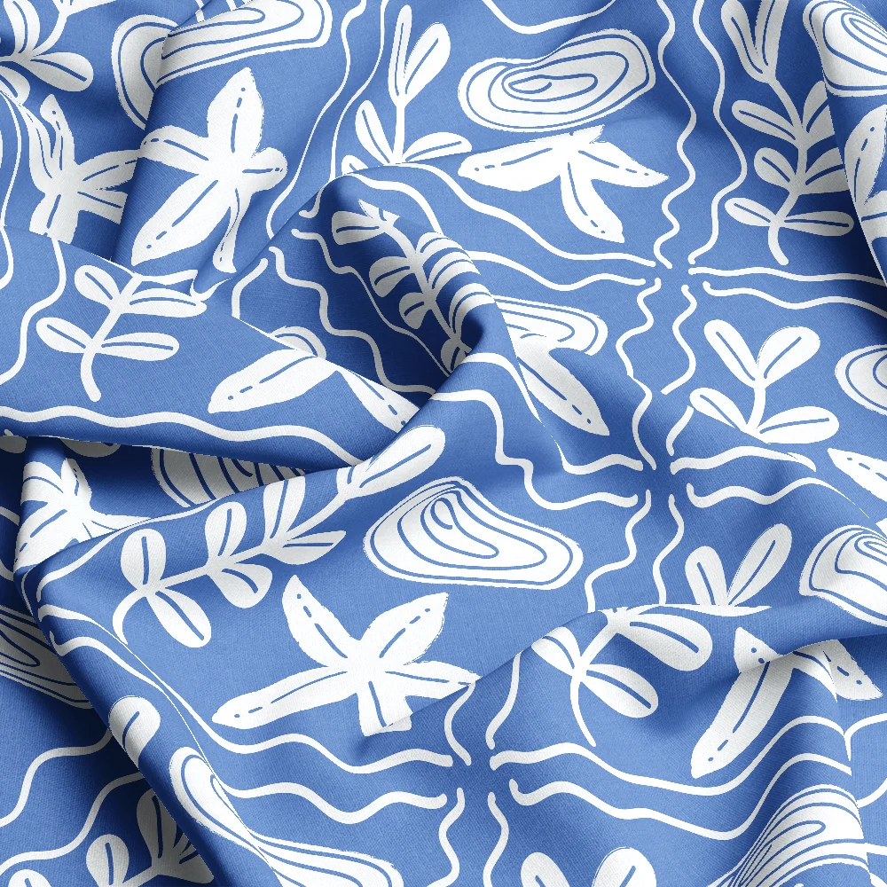 Summer Mediterranean Leaves & Shells – Custom Print Fabrics