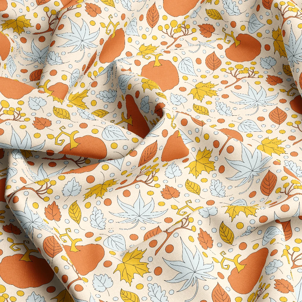 Retro 70s Autumn Pumpkin & Leaves – Custom Print Fabrics