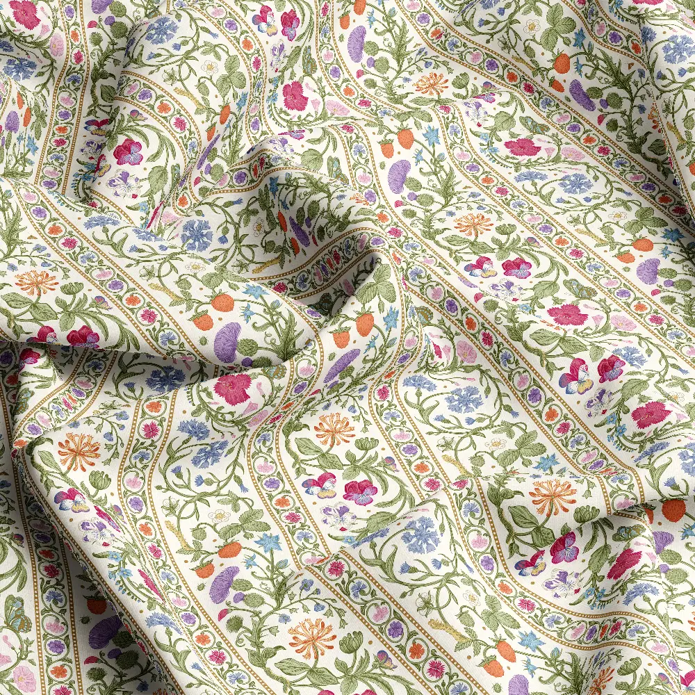 Vintage Meadow Floral Vertical Stripes – Custom Print Fabrics