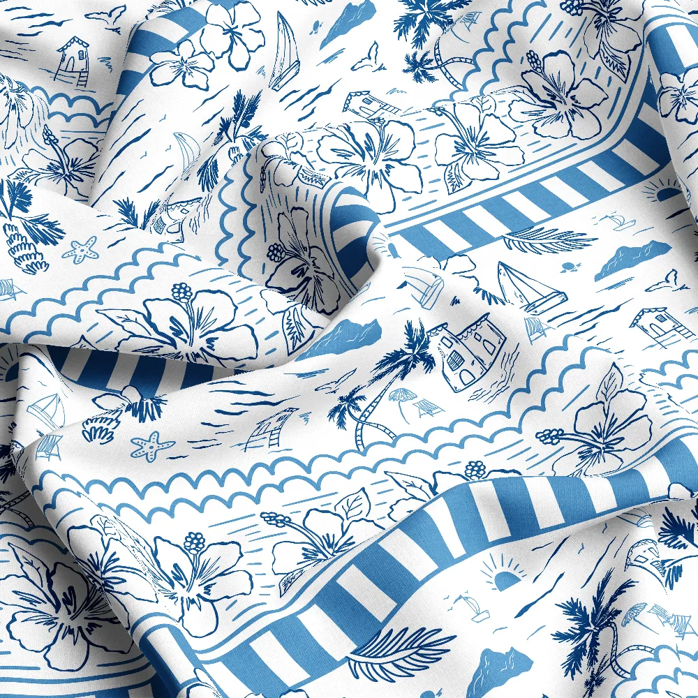 Blue Tropical Coastal Beach Pattern – Custom Print Fabrics