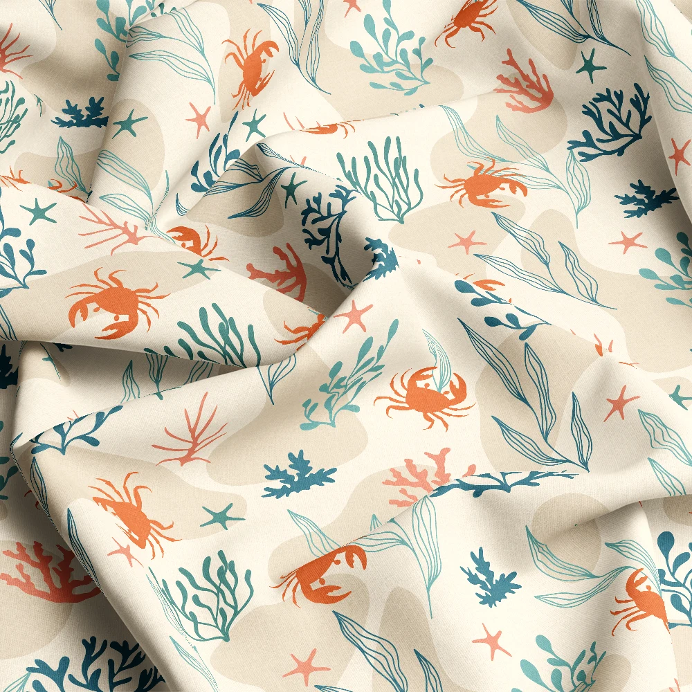 Crabs & Starfish Underwater Pattern – Custom Print Fabrics