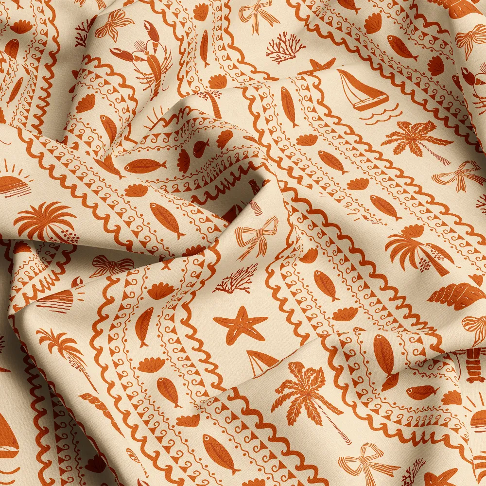 Brown Tropical Lobster Nautical Stripes – Custom Print Fabrics