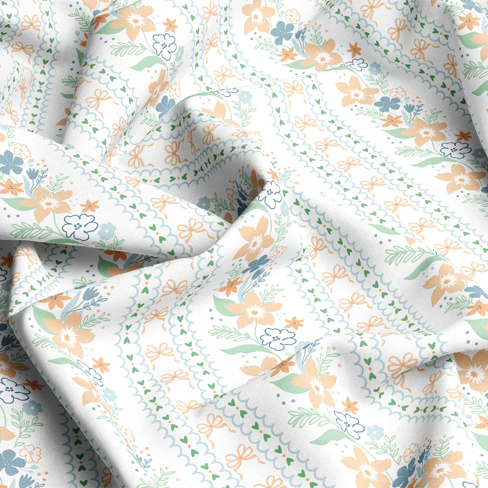 Grandmillennial Floral Bows & Stripes Art – Custom Print Fabrics
