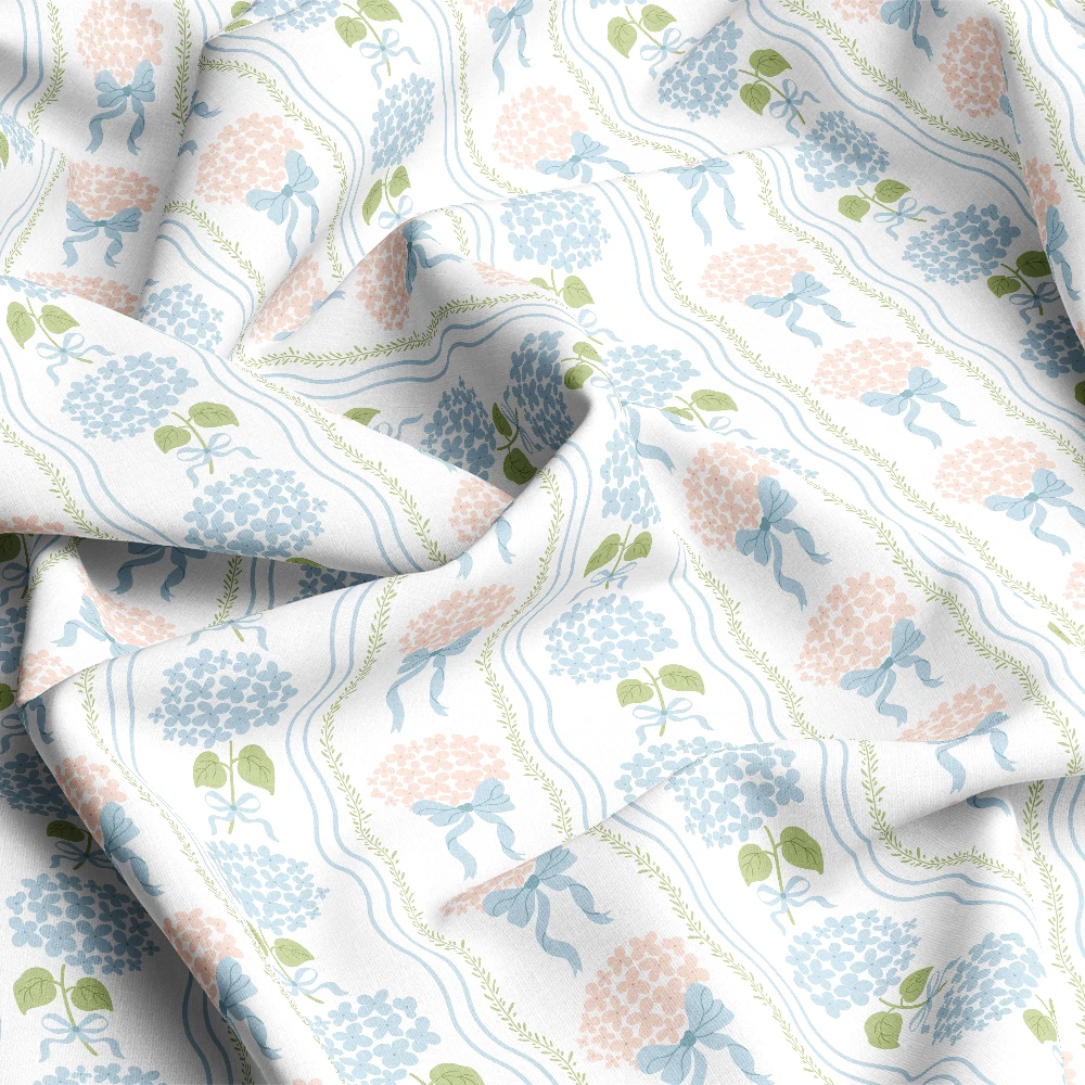 Blue Pink Coquette Hydrangea Stripe – Custom Print Fabrics