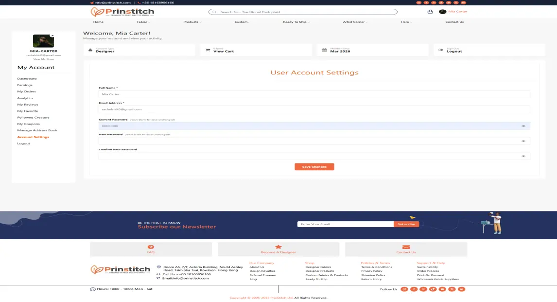Account Settings page