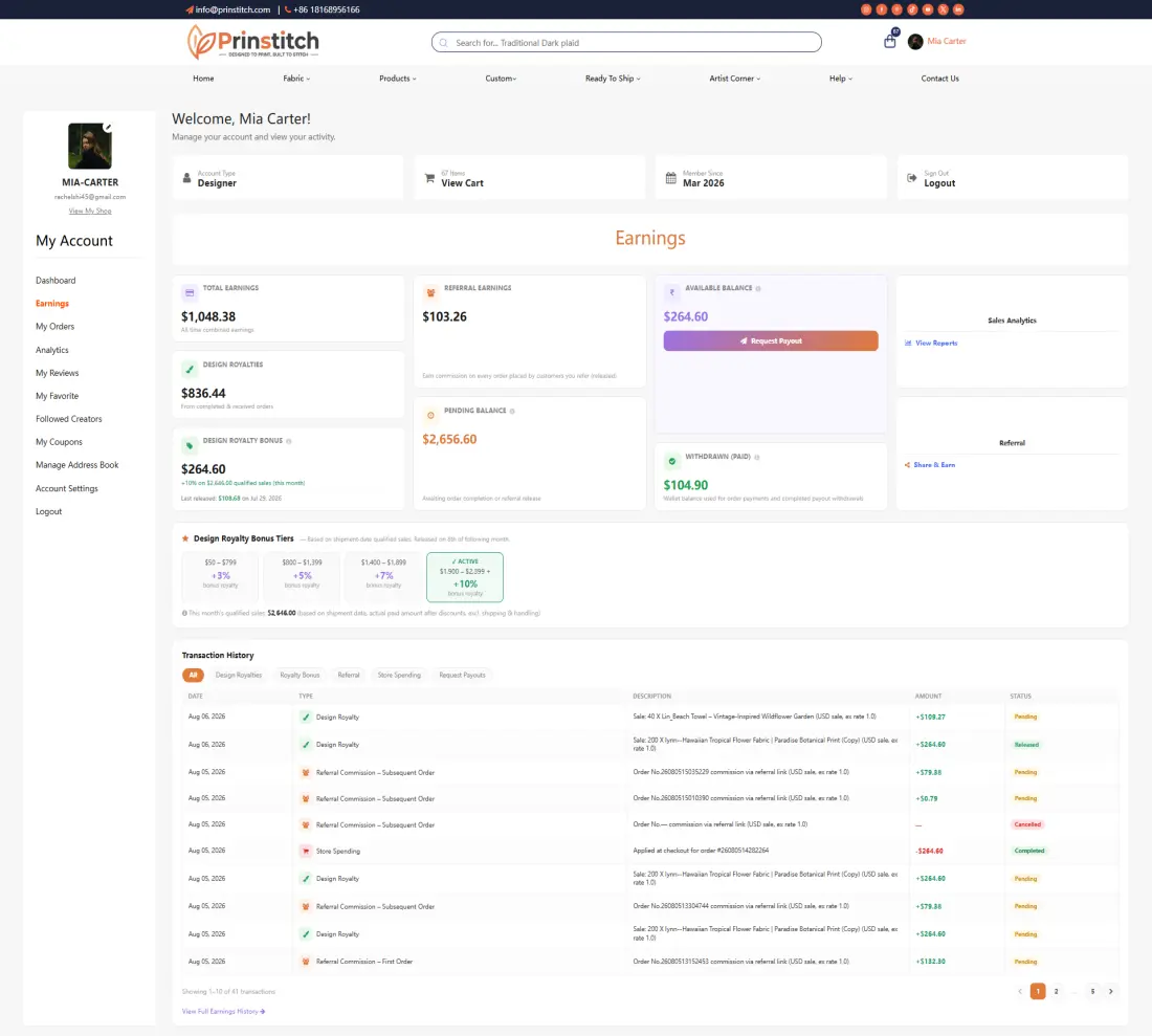 Earnings page