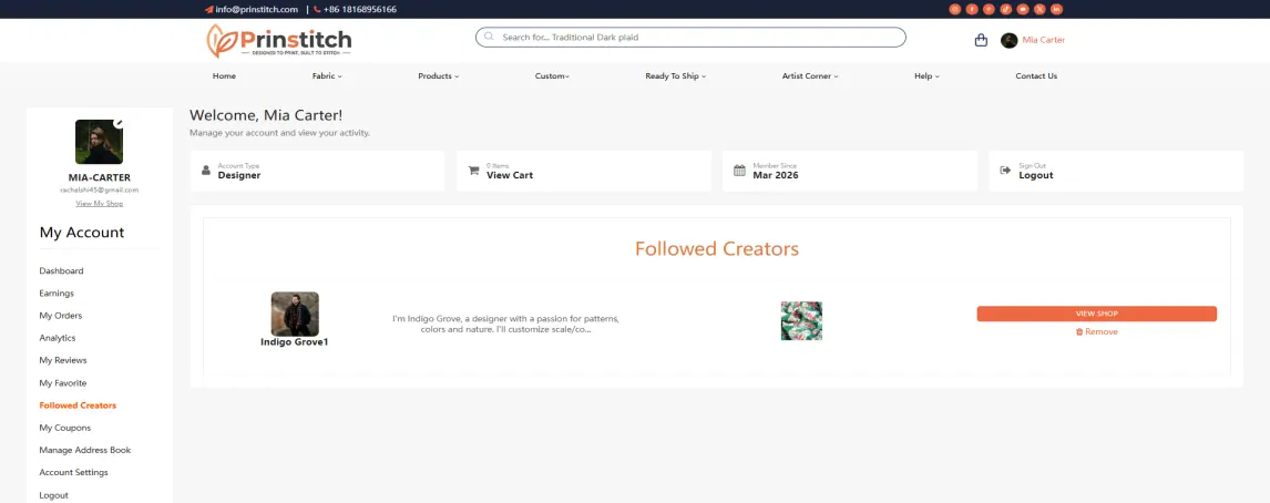 Followed Creators page