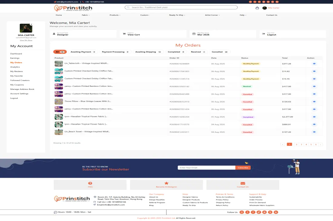 My Orders page