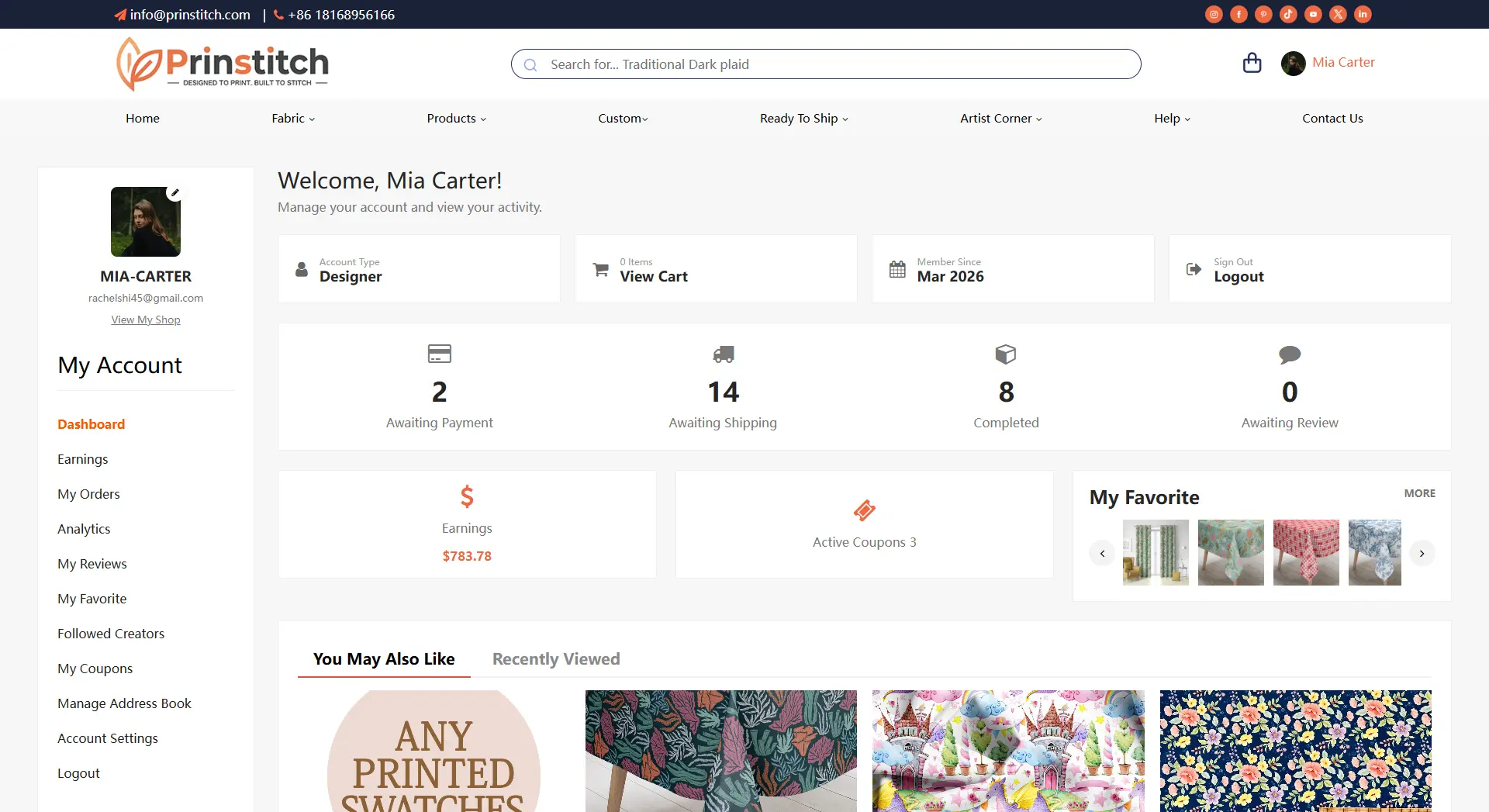 Dashboard homepage