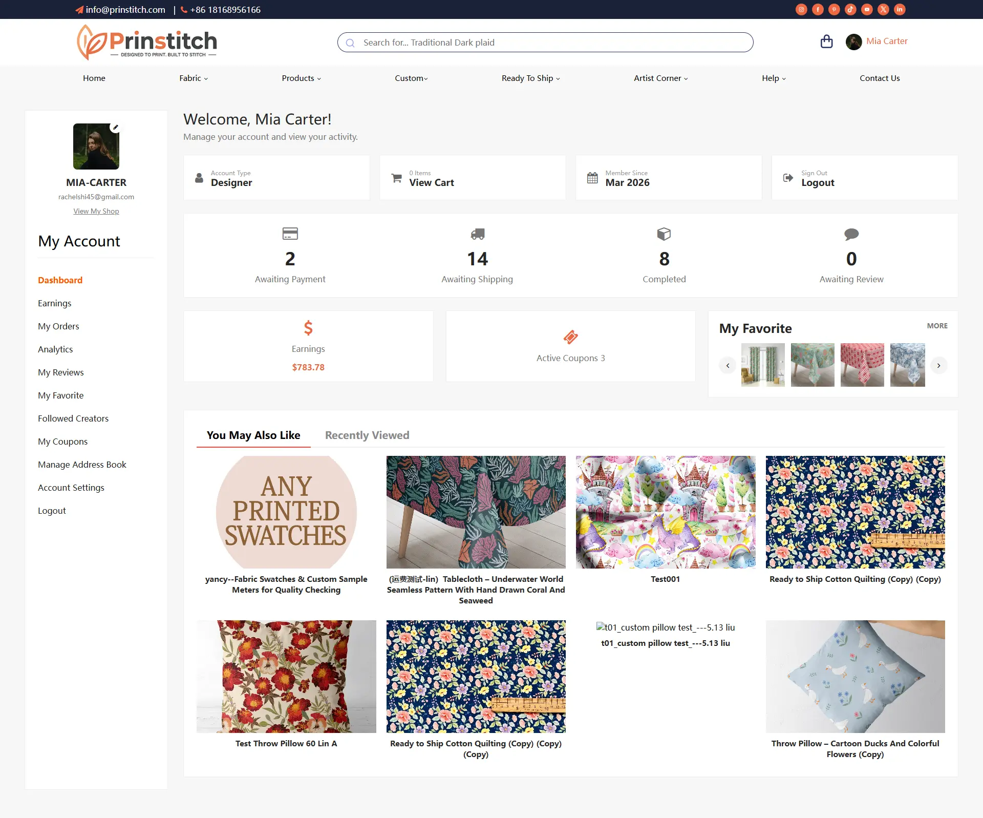 Account Dashboard overall layout