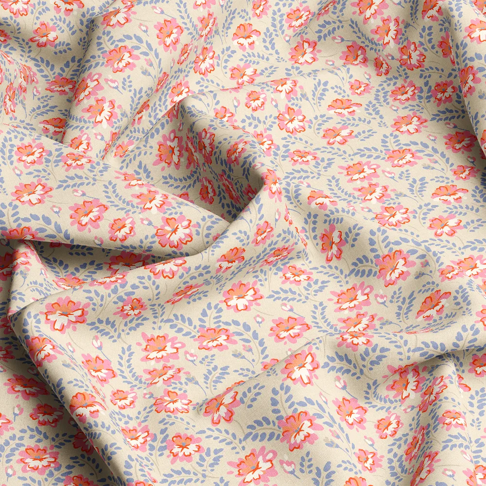 Coral Pink Vintage Floral Pattern – Custom Print Fabrics