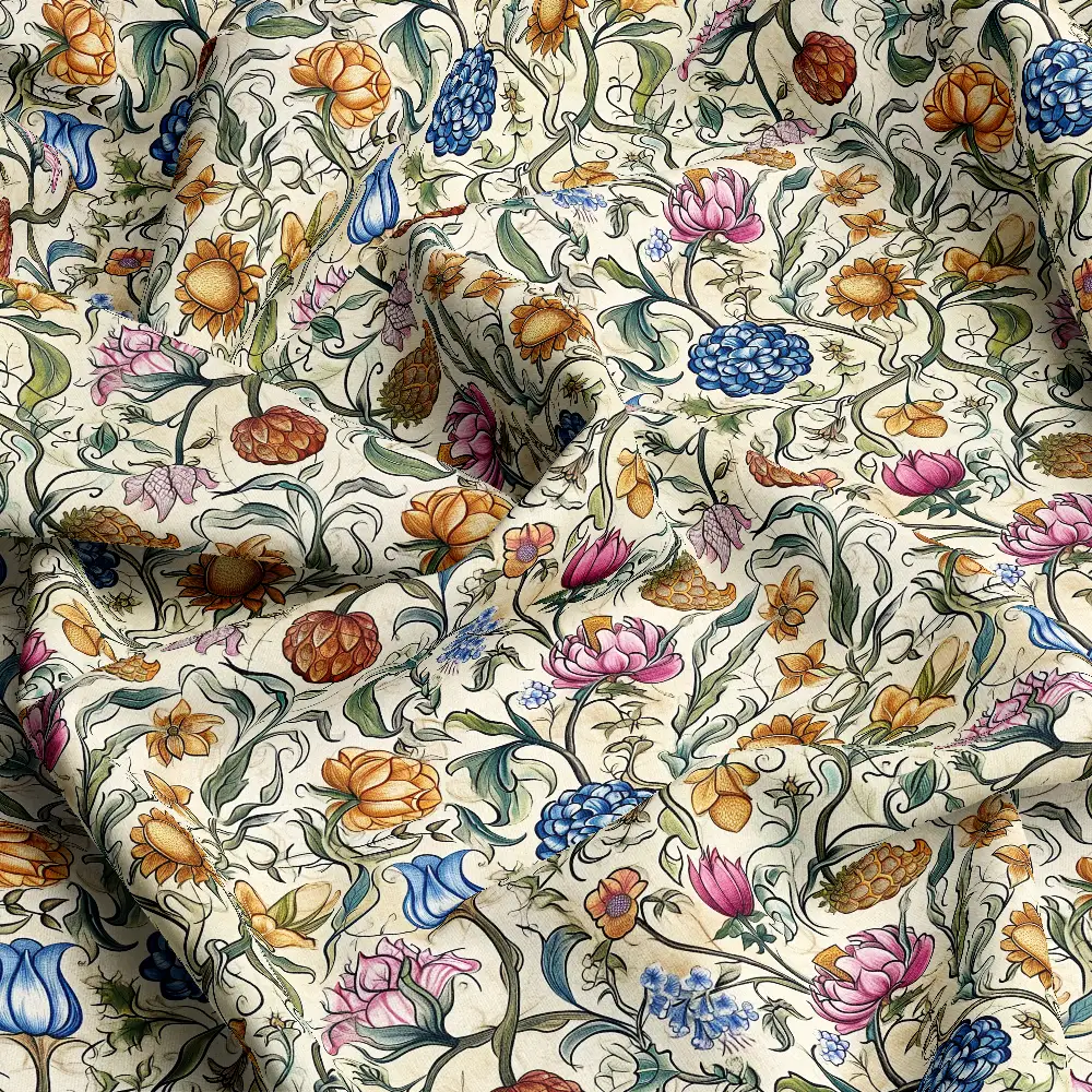 William Morris Colorful Floral Leaves Pattern – Custom Print Fabrics