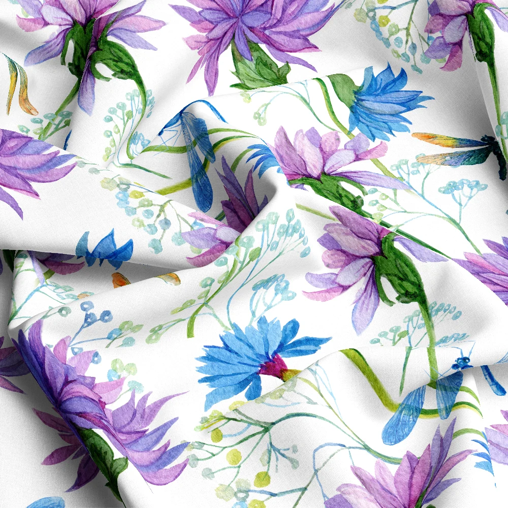 Serenity Vintage Dragonfly Floral – Custom Print Fabrics