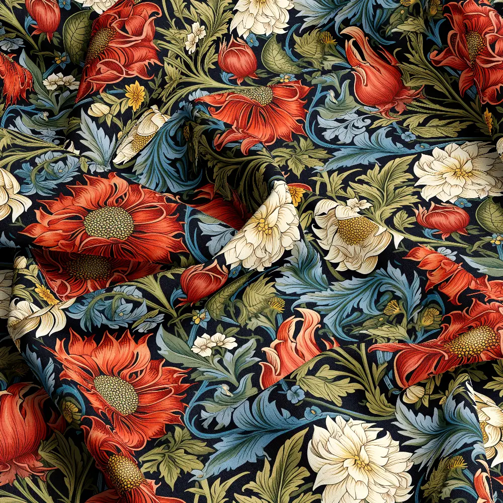William Morris Vibrant Floral Greenery – Custom Print Fabrics