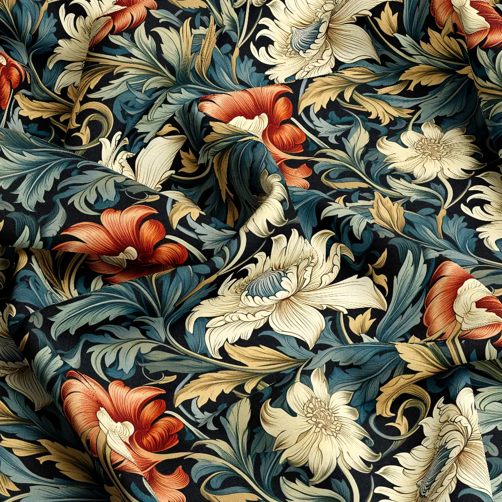 William Morris Red Yellow Floral – Custom Print Fabrics