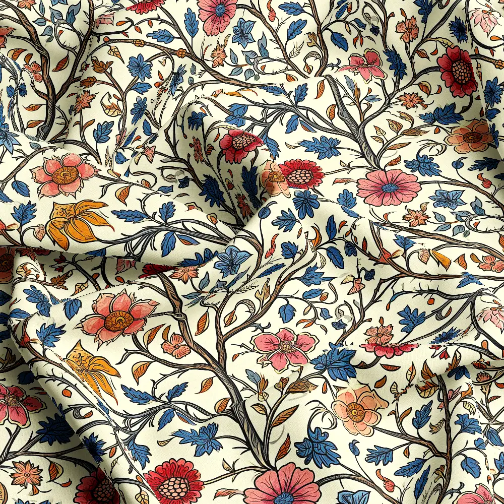 William Morris Vibrant Blue Leaf Floral – Custom Print Fabrics