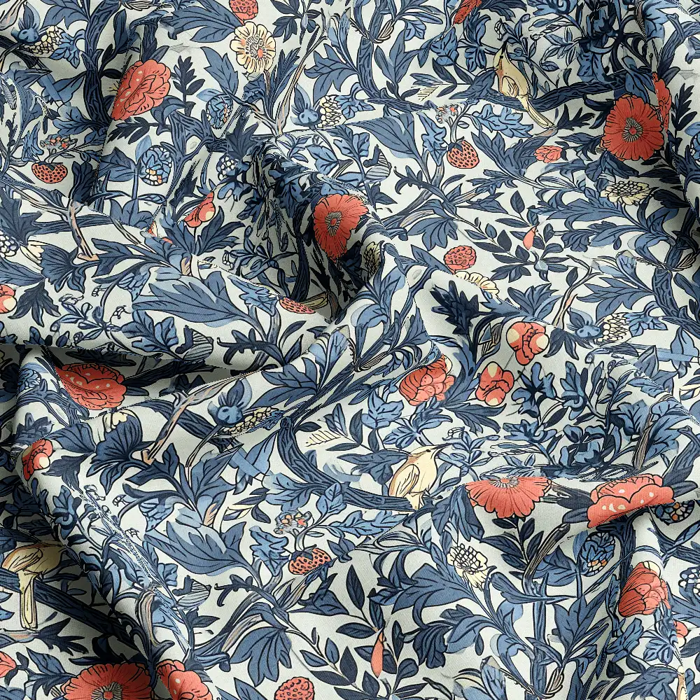 William Morris Flourishing Tree Birds Floral – Custom Print Fabrics