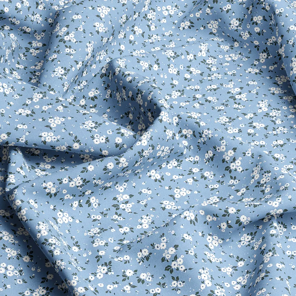 Vintage White Flower Blue Liberty – Custom Print Fabrics