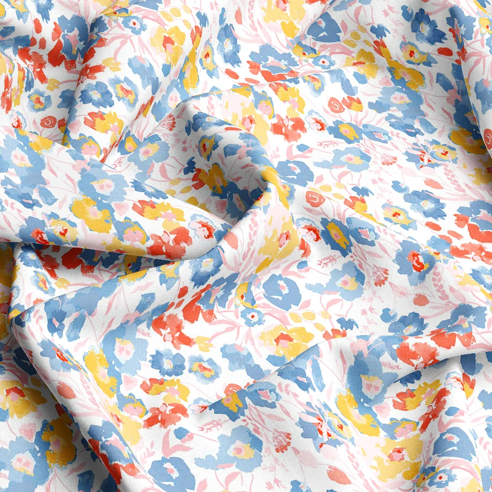 Elegant Blue Yellow Liberty Floral – Custom Print Fabrics