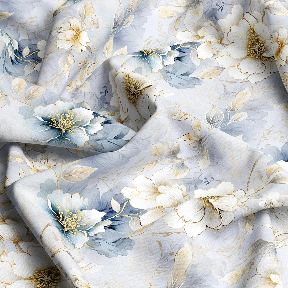 Vintage Gold Blue Liberty Floral – Custom Print Fabrics