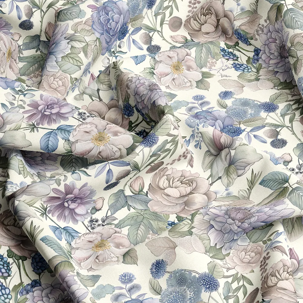 Cool-Toned Watercolor Floral – Custom Print Fabrics
