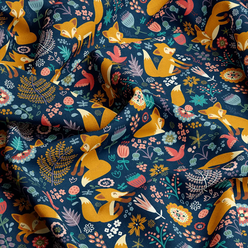 Floral Fox Bird Design – Custom Print Fabrics