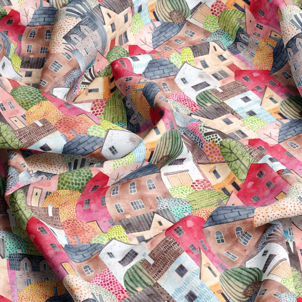 Country House Watercolor Pattern – Custom Print Fabrics