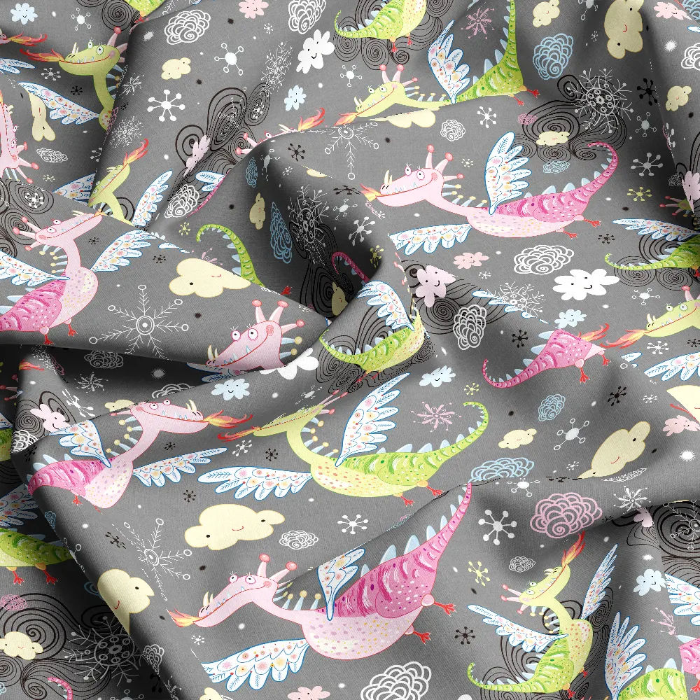 Cartoon Flying Dragon Pattern – Custom Print Fabrics