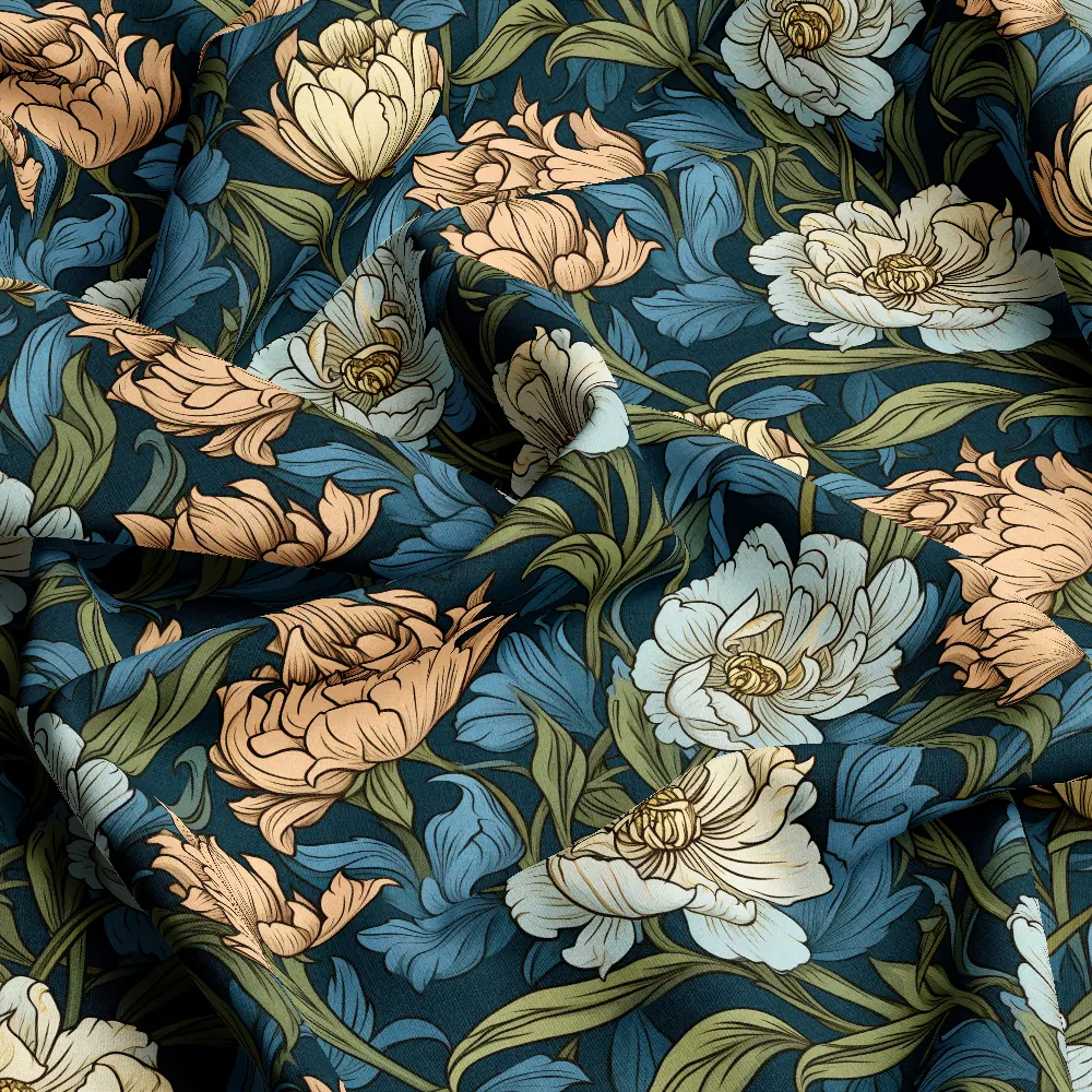 Luxurious William Morris Pink Yellow Floral – Custom Print Fabrics