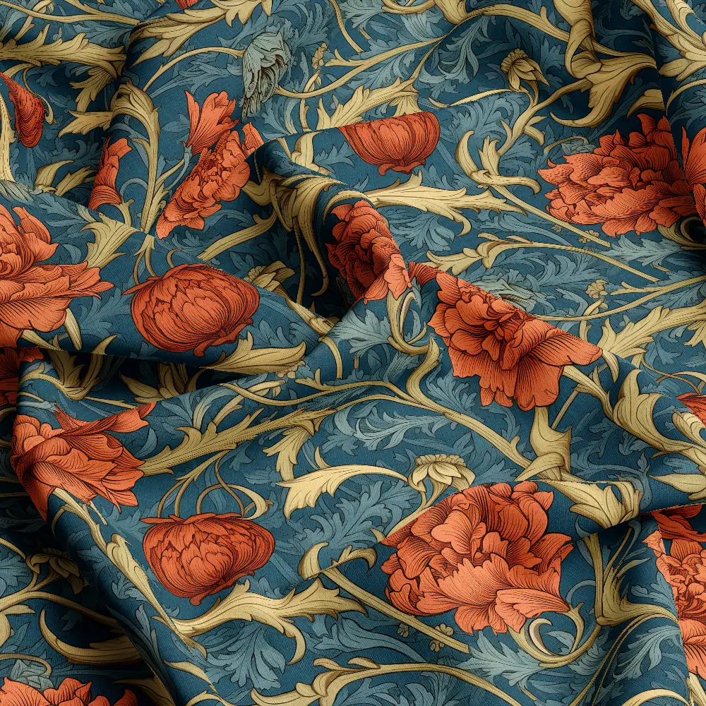 William Morris Orange Yellow Blue Floral – Custom Print Fabrics