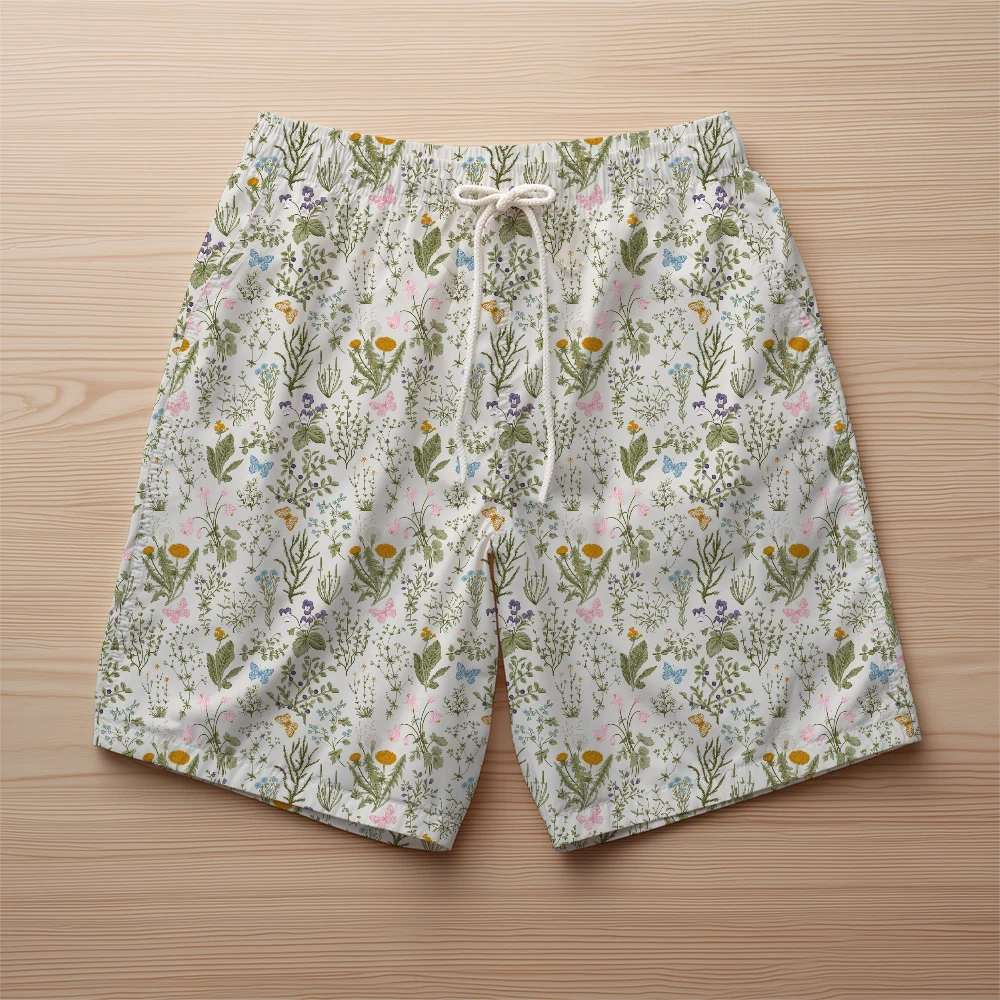 Beach Shorts – Vintage Botanical Wildflowers & Herbs