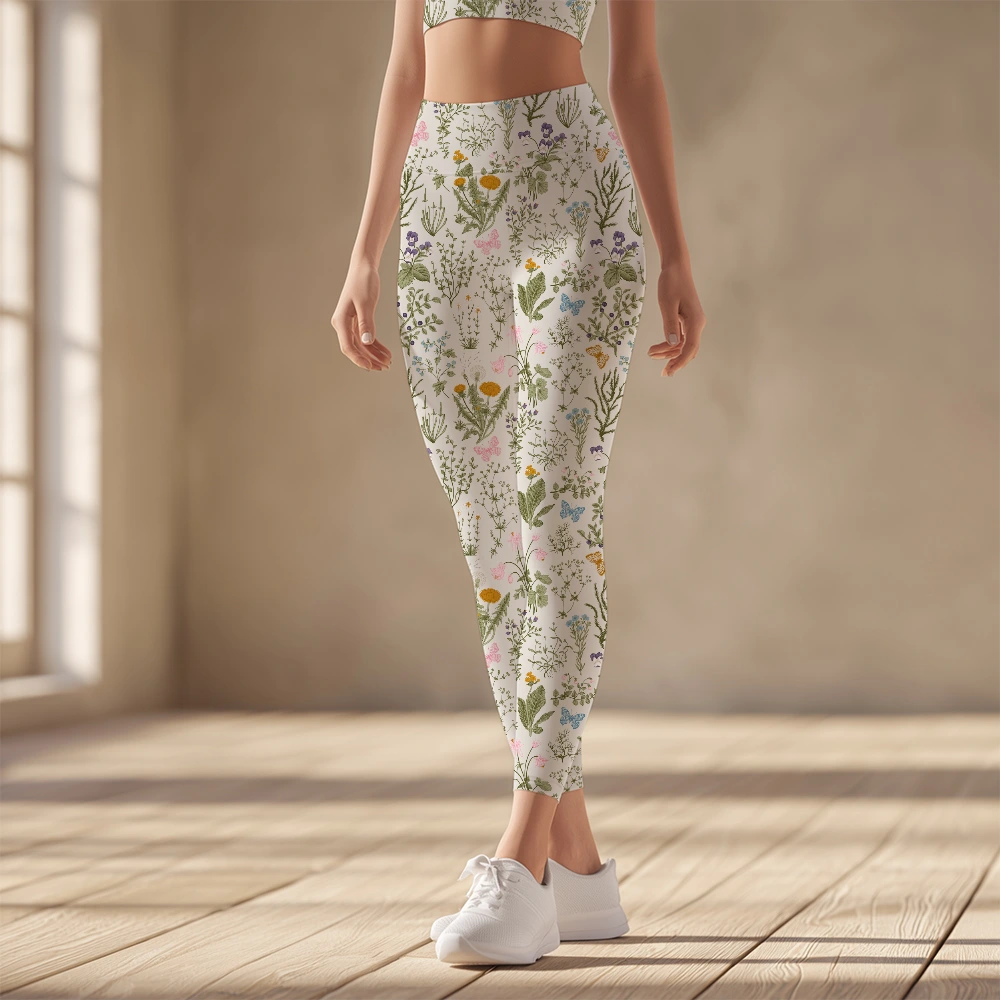 Women's Yoga Leggings – Vintage Botanical Wildflowers & Herbs