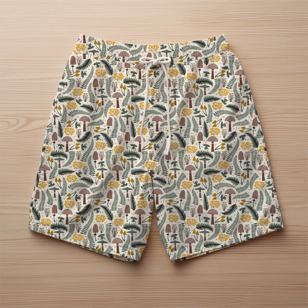 Beach Shorts – Forest Frog and Mushroom Woodland
